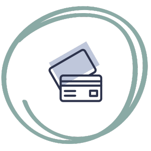 debit card icon in hand-drawn circle